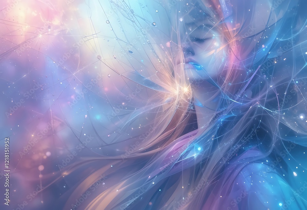 Serene Woman Enveloped in Celestial Light and Fabric