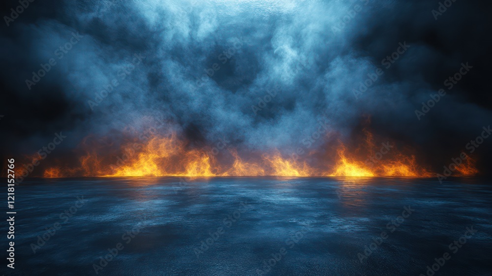 Fototapeta premium Fiery Inferno Under a Stormy Sky: A Digital Art Landscape