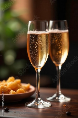 Glazen met champagne in een prachtige keramische schaal, drinken, tableware photo