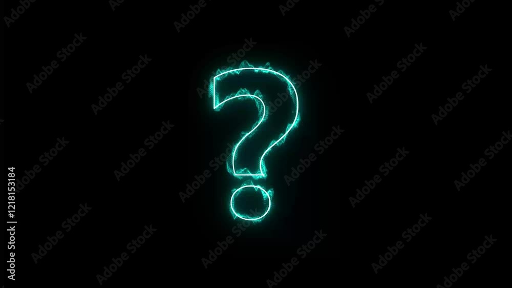 Design an abstract neon Question mark alphabet icon, glowing with vibrant colors, animating each letter with smooth transitions and dynamic effects. Design an abstract neon Question mark alphabet icon, glowing with vibrant colors, animating each letter with smooth transitions and dynamic effects.