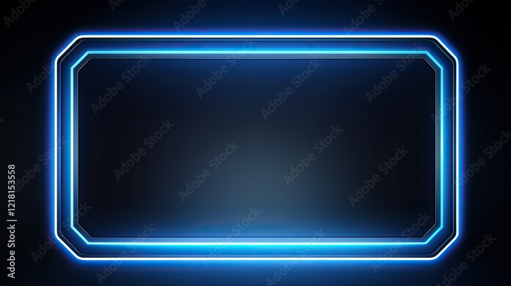 A glowing blue rectangular frame against a dark background, ideal for digital displays. A glowing blue rectangular frame against a dark background, ideal for digital displays.