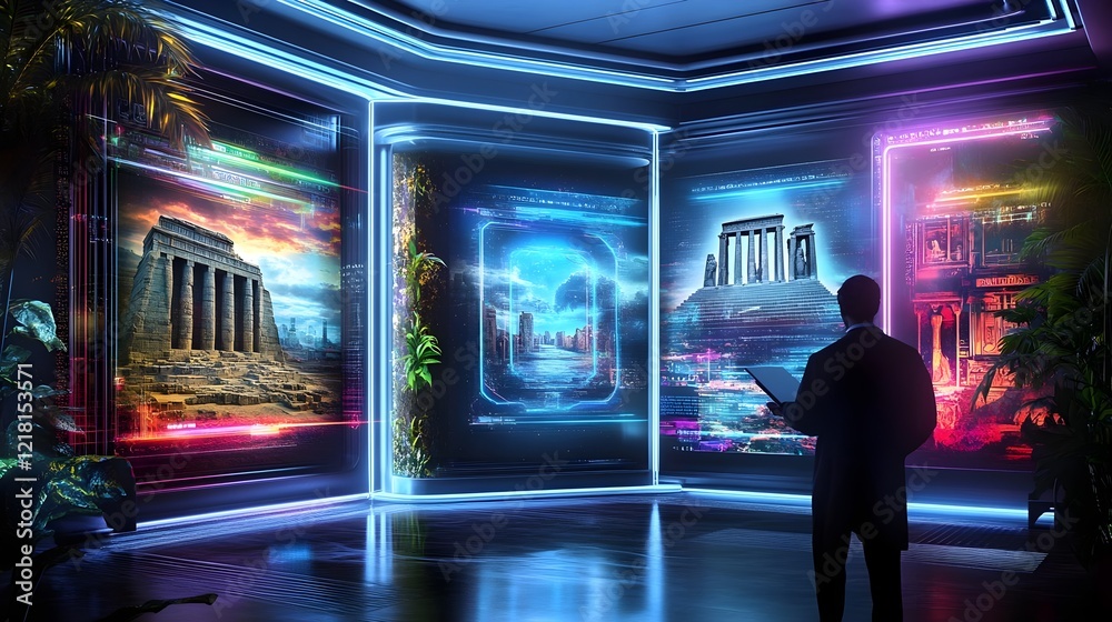 futuristic virtual museum: ancient wonders - metaverse and virtual . futuristic virtual museum: ancient wonders - metaverse and virtual .