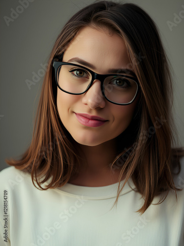 a woman wearing glasses photo