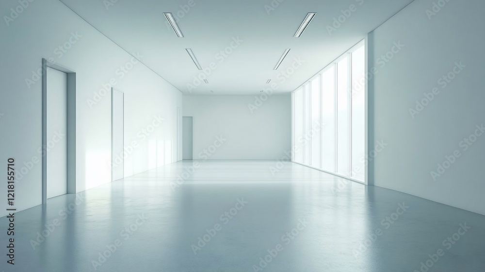 Obraz premium Empty modern office, sunlight, doors, windows, floor, architecture, design, space