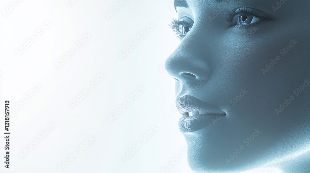Obraz premium Woman's profile, serene, light background, digital art, beauty