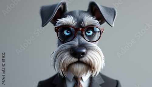 Sophisticated Miniature Schnauzer in Suit and Glasses