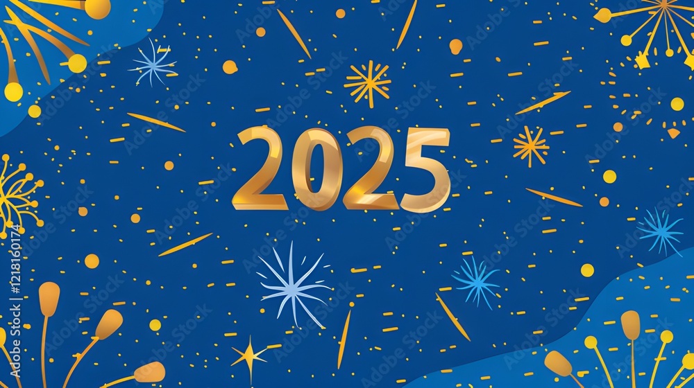 Fototapeta premium Blue Background with Golden Fireworks and Sparklers: Numbers 