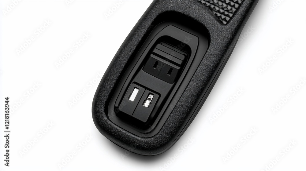 Car interior power outlet switch close-up, white background, automotive detail, website use Car interior power outlet switch close-up, white background, automotive detail, website use