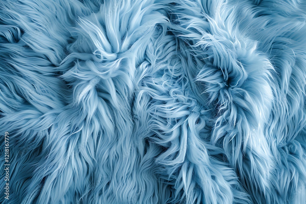 Blue fluffy fabric background. Blue fur texture