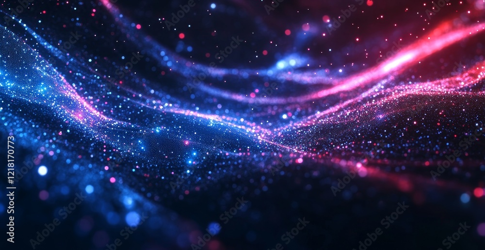 Obraz premium Abstract blue and red particle wave motion background.