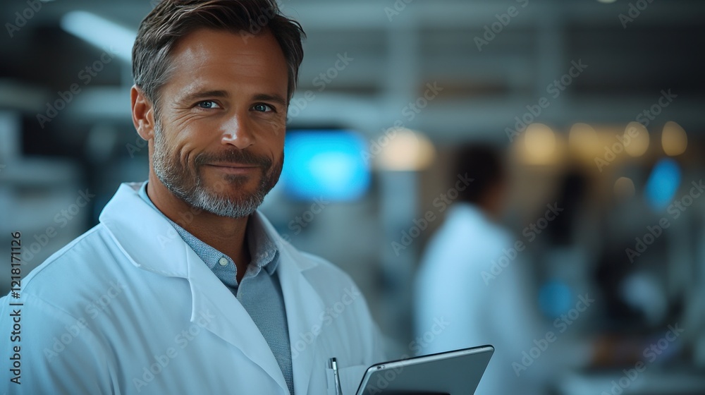 Fototapeta premium Confident scientist lab tablet research technology portrait