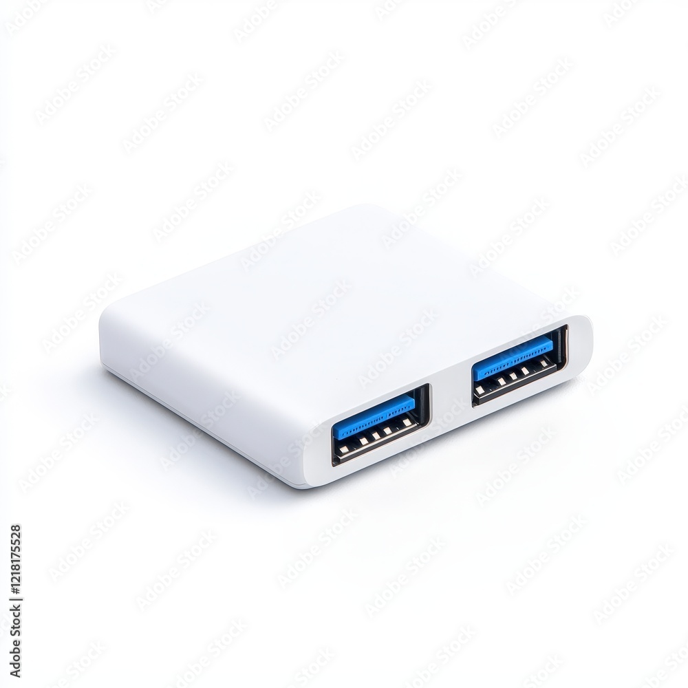 White usb hub with two usb ports on a white background for office and personal use White usb hub with two usb ports on a white background for office and personal use