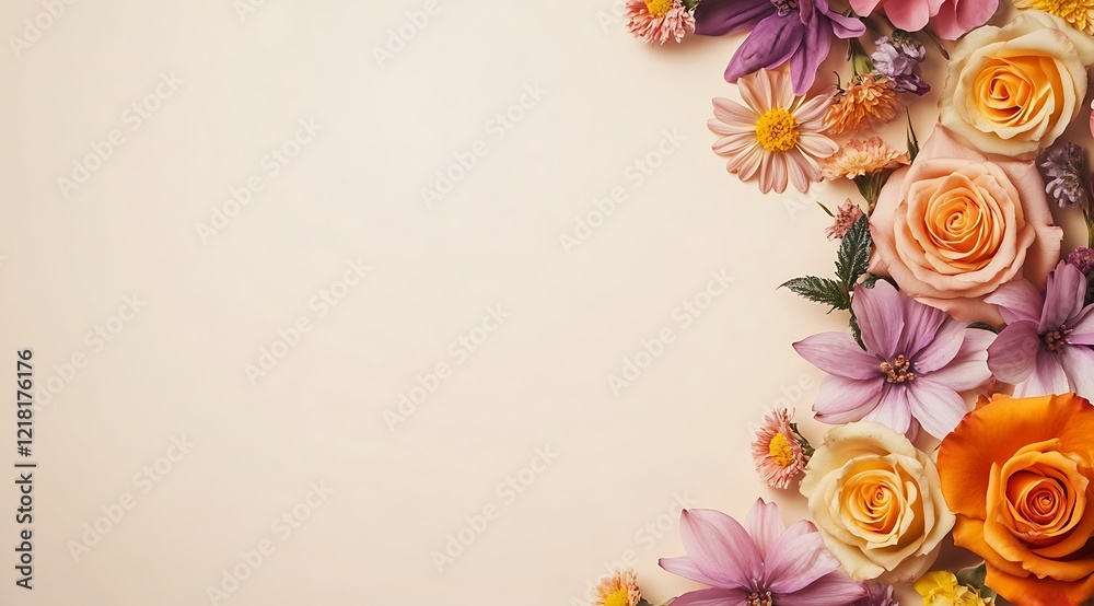 Obraz premium Frame made of of pink and white peony flowers with copy space for text on pink background. Flat lay, top view. Peony flower texture