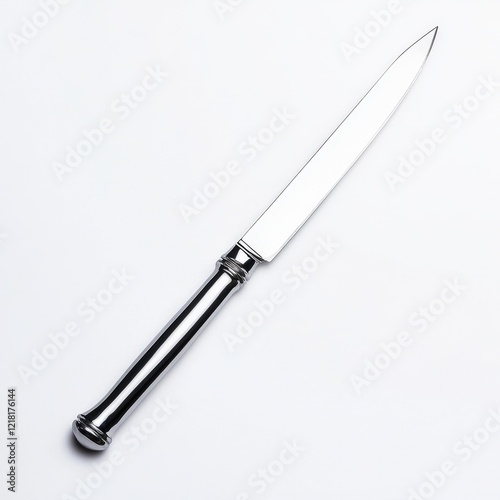 Knife and letter opener on white surface with sharp focus and clean background for culinary or office use photo