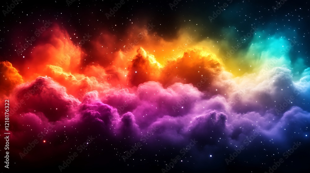 Naklejka premium Vibrant Nebula Clouds Across a Starry Night Sky