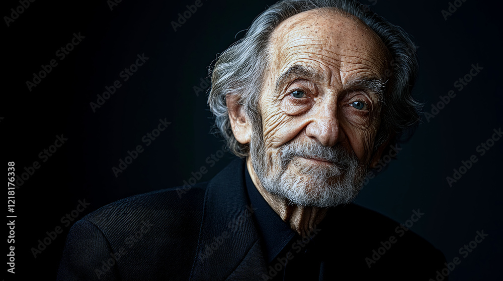 Obraz premium Portrait of a Thoughtful Elderly Man: A Timeless Black and White Masterpiece