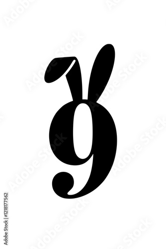 Number 9 with bunny ears illustration, Creative black number 9 featuring playful rabbit ears on a light background, combining typography with a fun and whimsical design element.  
  
