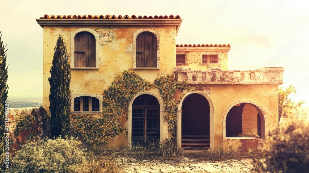 Obraz premium Rustic Mediterranean Villa Overgrown With Vines