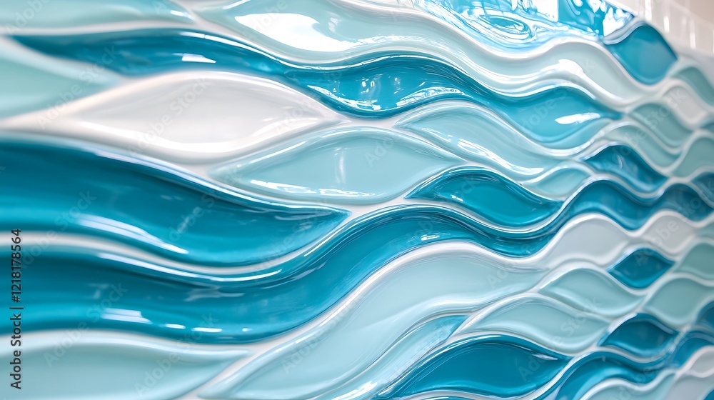 Obraz premium Abstract Wave Pattern In Turquoise And White Glass Tiles
