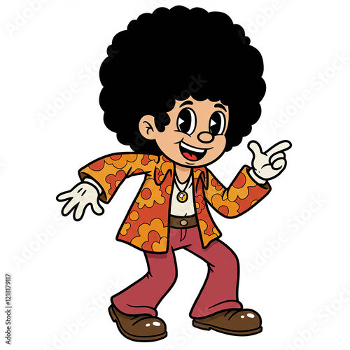 Funky 70s Groovy Character Dancing in Retro Outfit Illustration