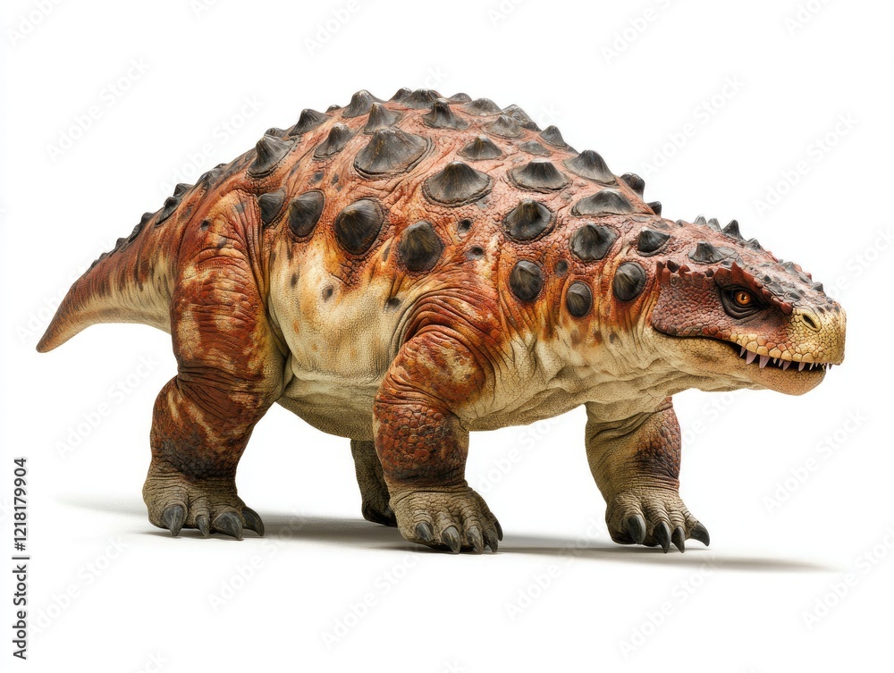 Fototapeta premium Ankylosaur dinosaur model, studio shot, white background, prehistoric creature
