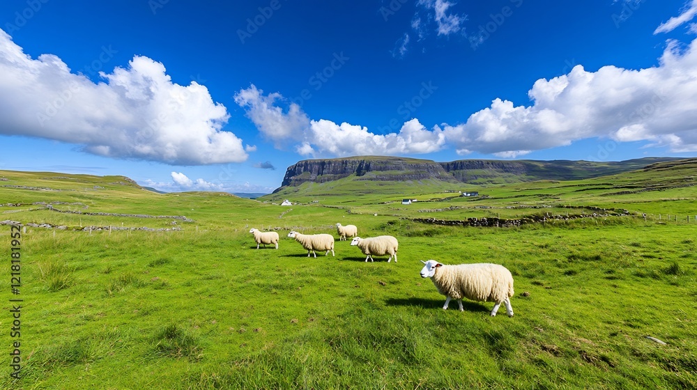Sheep grazing idyllic Faroese landscape Sheep grazing idyllic Faroese landscape
