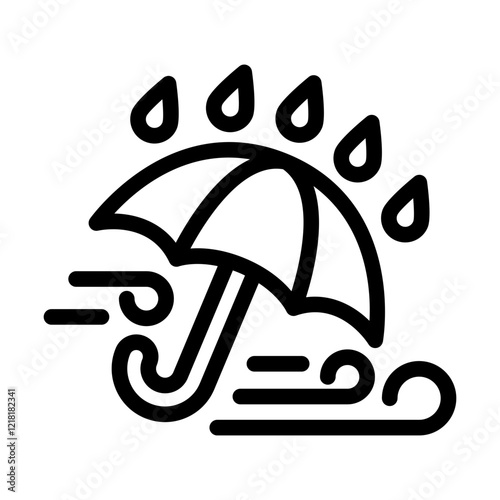 Rainy umbrella windy Outline Style