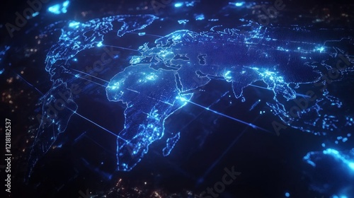 Futuristic World Map with Global Network Connectivity Concept