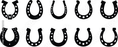 Horseshoe silhouette isolated on transparent background. Vintage Horseshoe icon in flat set horseshoe and symbol of luck Hand drawn lucky horseshoe Tattoo design Vector for apps or website