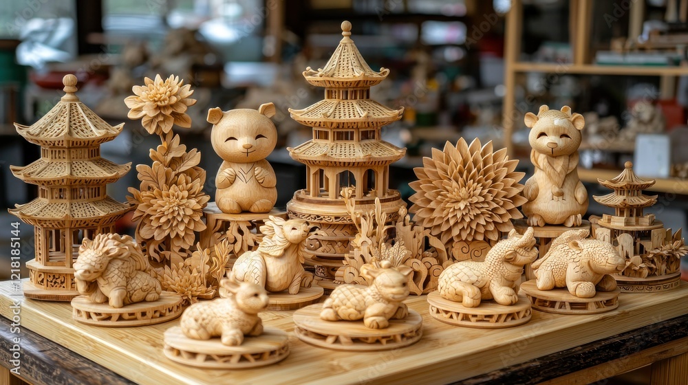 Exquisite Collection of Hand-Carved Wooden Sculptures with Intricate Details Exquisite Collection of Hand-Carved Wooden Sculptures with Intricate Details