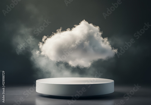 3D white podium with cloud on isolated background, minimal concept, studio lighting, high-resolution photography, insanely detailed, stock photo, professional color grading, award-winning photography. photo