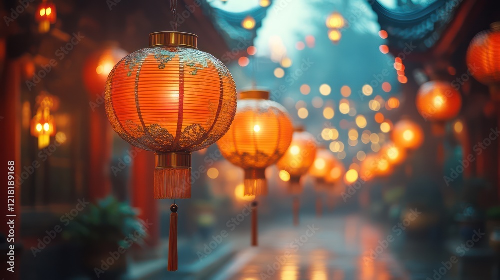 Enchanted Lantern Pathway: A Serene Asian Night Enchanted Lantern Pathway: A Serene Asian Night