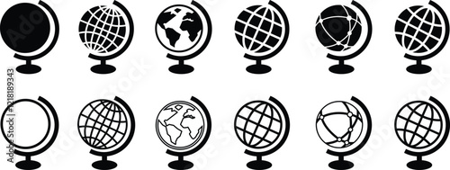 World globe in flat, line icon set. Vector for apps or website Earth global country map planet Travel internet globe sign symbol isolated on transparent background international communication service