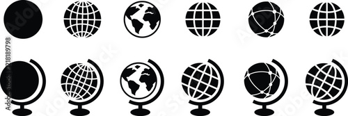 World globe in flat icon set. Vector for apps or website Earth global country map planet Travel internet globe sign symbol isolated on transparent background international communication service