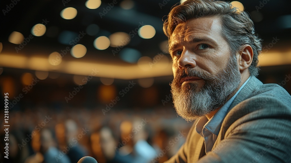 custom made wallpaper toronto digitalA bearded man delivers a speech before a large audience at a conference