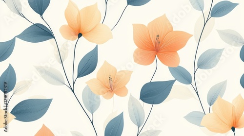 Delicate Peach Blossoms and Blue Skeletal Leaves