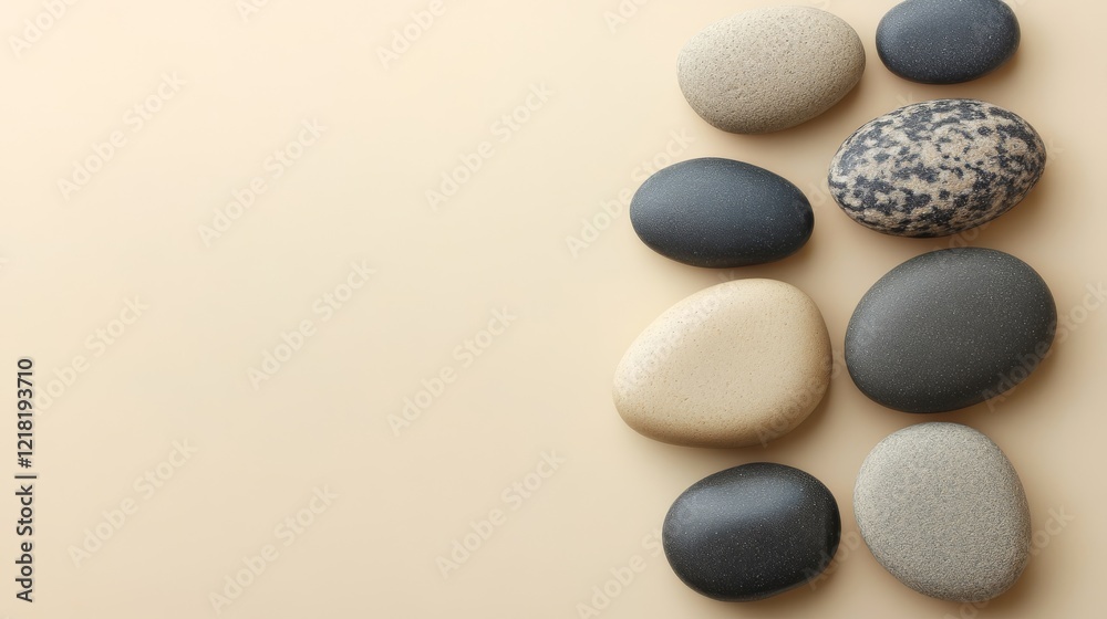 Smooth stones arranged vertically on beige background Smooth stones arranged vertically on beige background