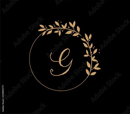 The logo has an elegant and classic design, with the main element being a monogram of the initials, such as the letters A and B, written using a calligraphy or serif font with fine details. The gold c