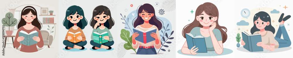 Woman reading a book with happy expression Woman reading a book with happy expression