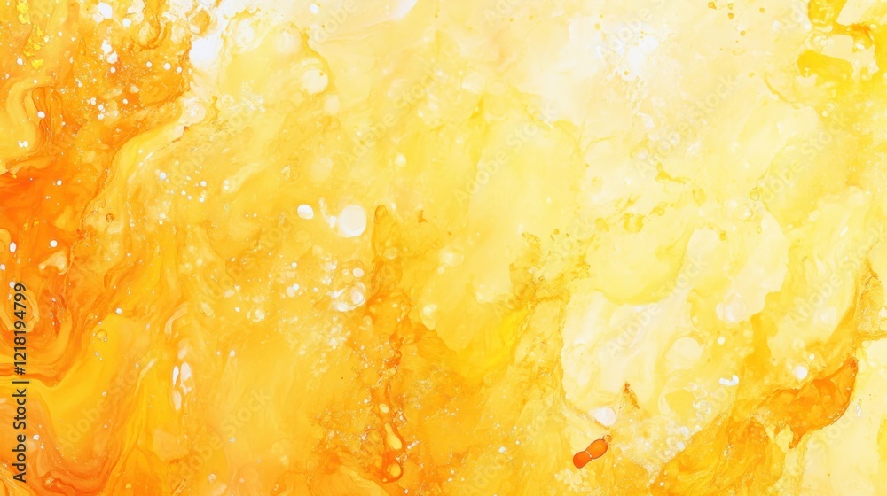 Abstract yellow and orange fluid art background with white spots and swirling patterns Abstract yellow and orange fluid art background with white spots and swirling patterns