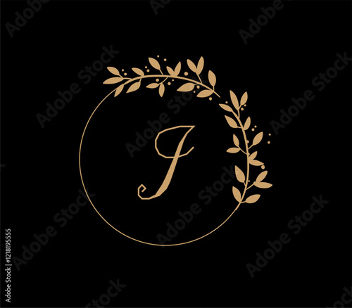 The logo has an elegant and classic design, with the main element being a monogram of the initials, such as the letters A and B, written using a calligraphy or serif font with fine details. The gold c