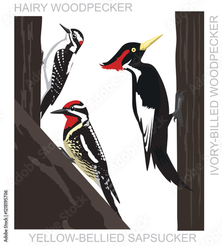Bird Hairy Woodpecker Sapsucker Cartoon Vector