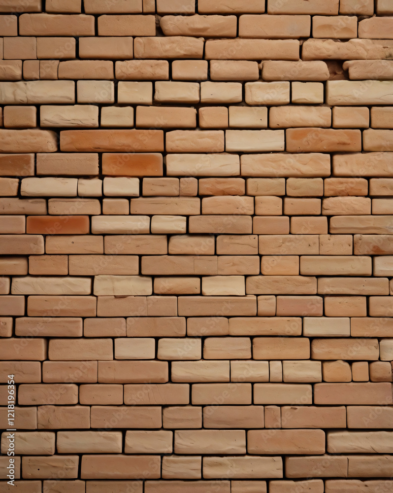 Fototapeta premium The brick wall is composed of variously sized rectangular bricks.