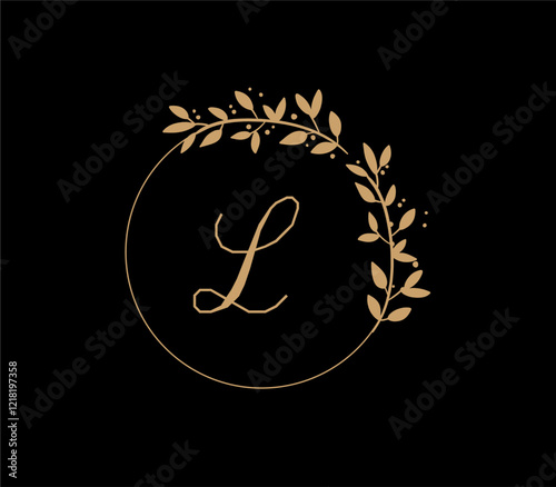 The logo has an elegant and classic design, with the main element being a monogram of the initials, such as the letters A and B, written using a calligraphy or serif font with fine details. The gold c