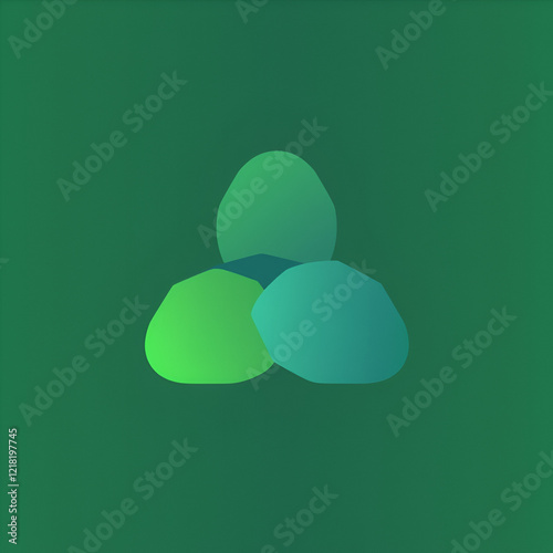 Triangle vector icon with three overlapping sides and rounded corners. Green gradient illustration photo