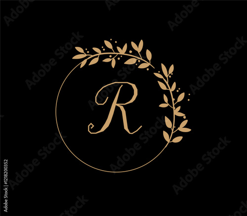 The logo has an elegant and classic design, with the main element being a monogram of the initials, such as the letters A and B, written using a calligraphy or serif font with fine details. The gold c