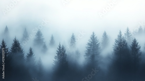 Misty Forest Enveloped In Foggy Atmosphere