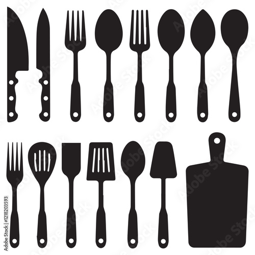 Kitchen Utensils Black Silhouette Icon Set