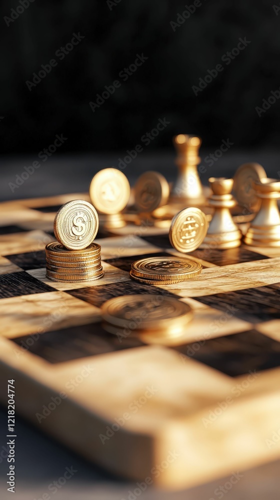 Strategic tax planning with chessboard and coins financial concepts business strategy indoor setting close-up viewpoint Strategic tax planning with chessboard and coins financial concepts business strategy indoor setting close-up viewpoint