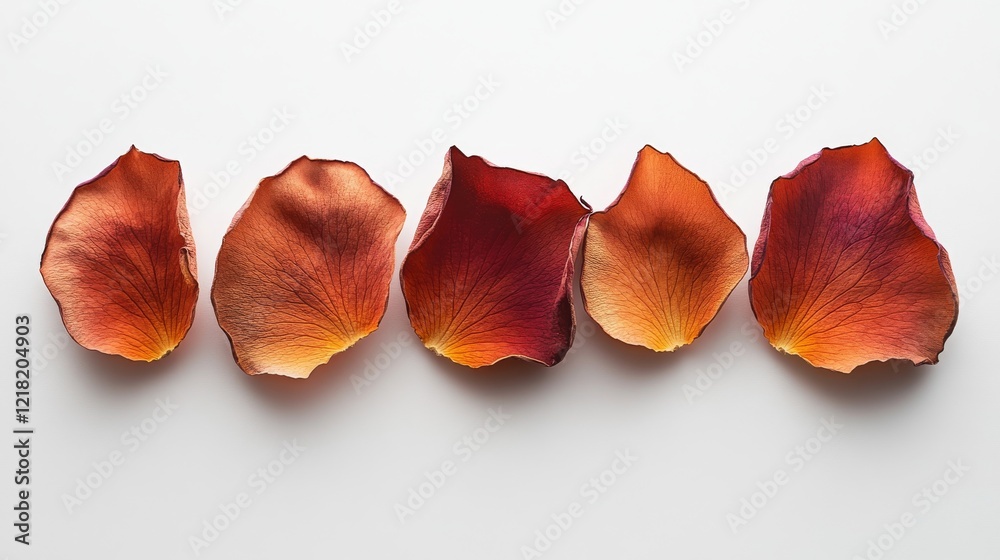 Five Dried Rose Petals Arranged in a Row Five Dried Rose Petals Arranged in a Row